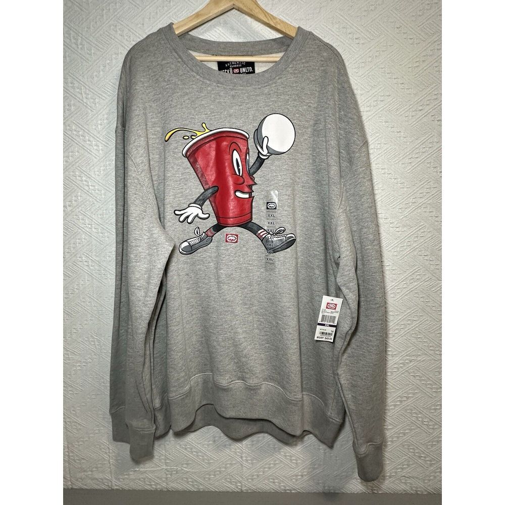 Marc Ecko Unlimited Red Solo Cup Sweater Men's XXL Gray Party Beer Bong‎